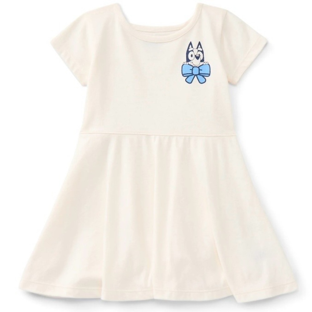 Bluey Toddler Girls Cream Short Sleeve Skater Dress - 2T